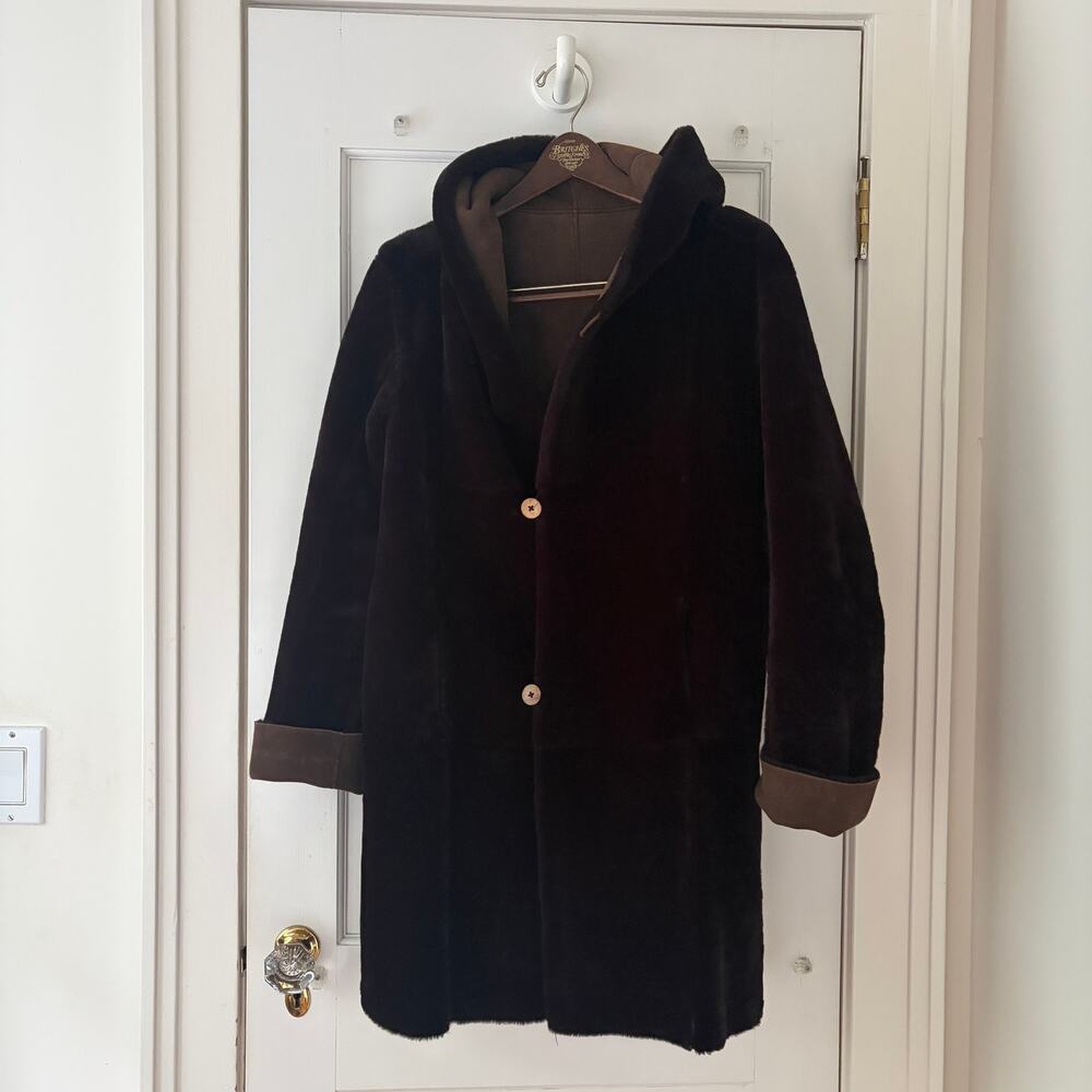 Marco Gianotti Shearling Reversable Coat Size 6 Hooded - Picture 3 of 12